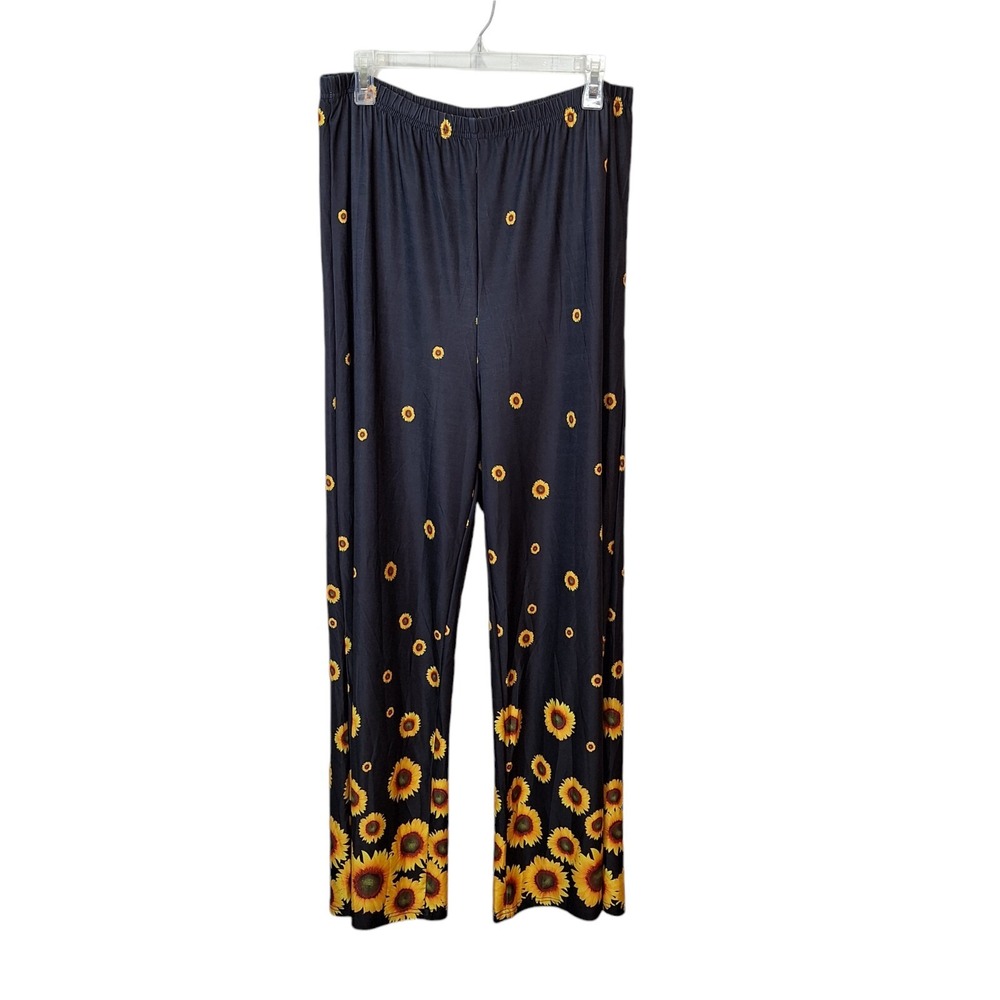 Lily By Firmiana Womens 4XL Sunflower Print Wide Leg Pants Stretch Fall Autumn
